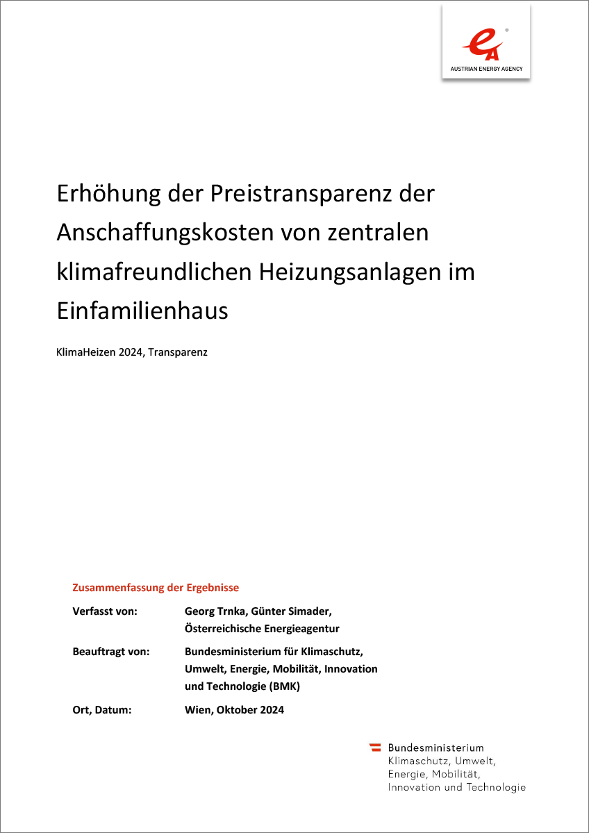 Titelblatt "Erhöhung der Preistransparenz der Anschaffungskosten von zentralen klimafreundlichen Heizungsanlagen im Einfamilienhaus"